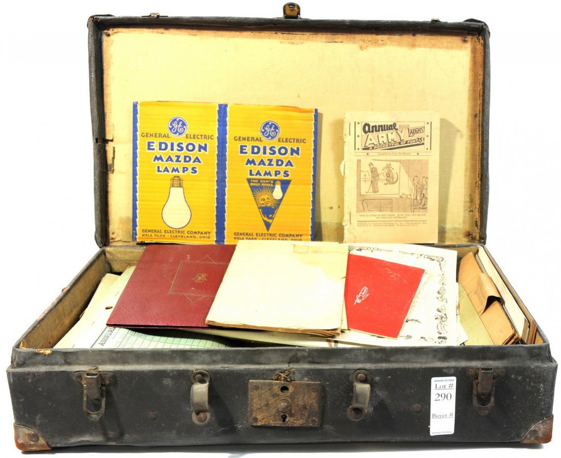 Suit case filled with Gardner Maine Ephemera, Bate: Suit case filled with Gardner Maine Ephemera, Bates College Year Books, Military Papers and Field Service Guides WWII