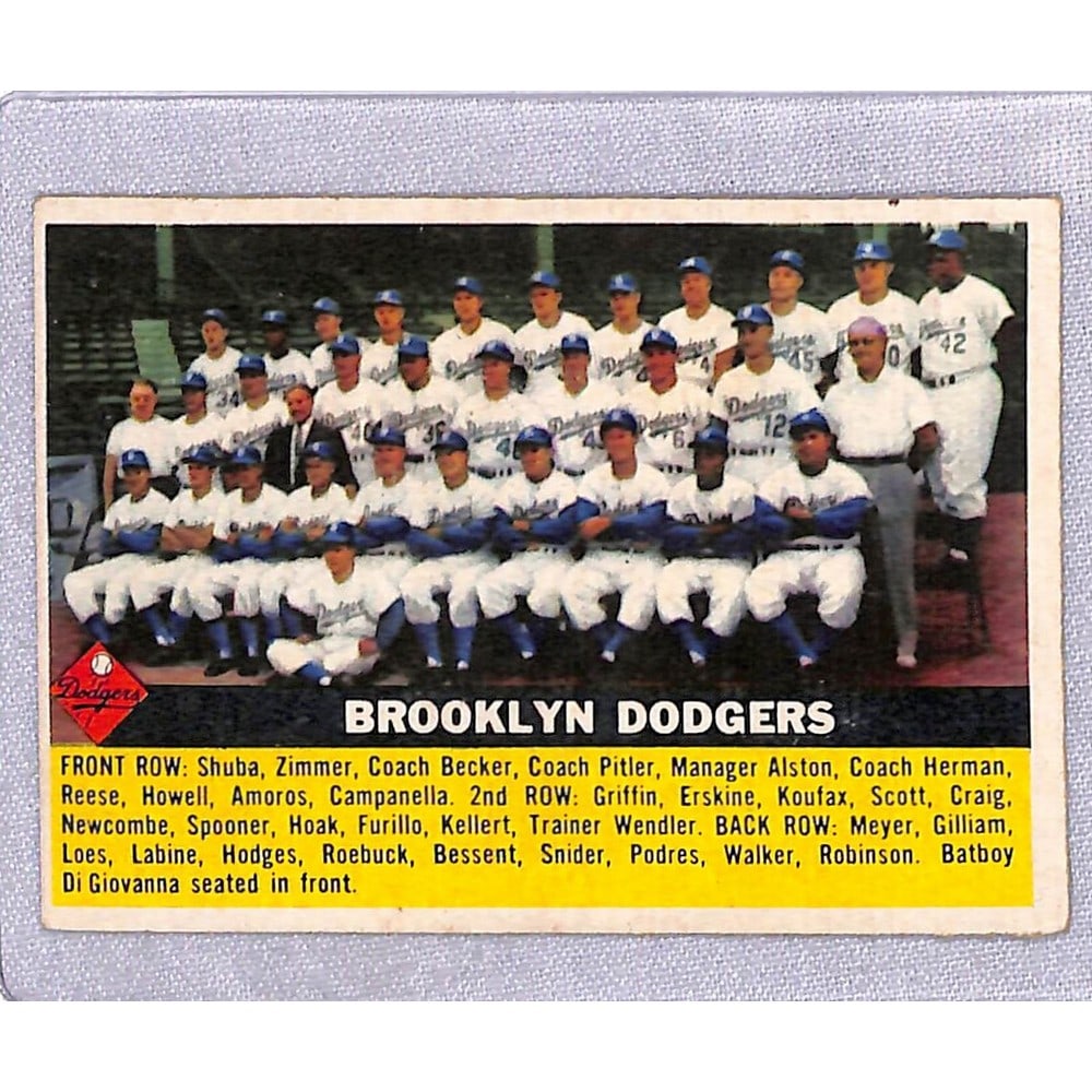 1956 Topps Brooklyn Dodgers Team Card Crease Free (1 of 2)