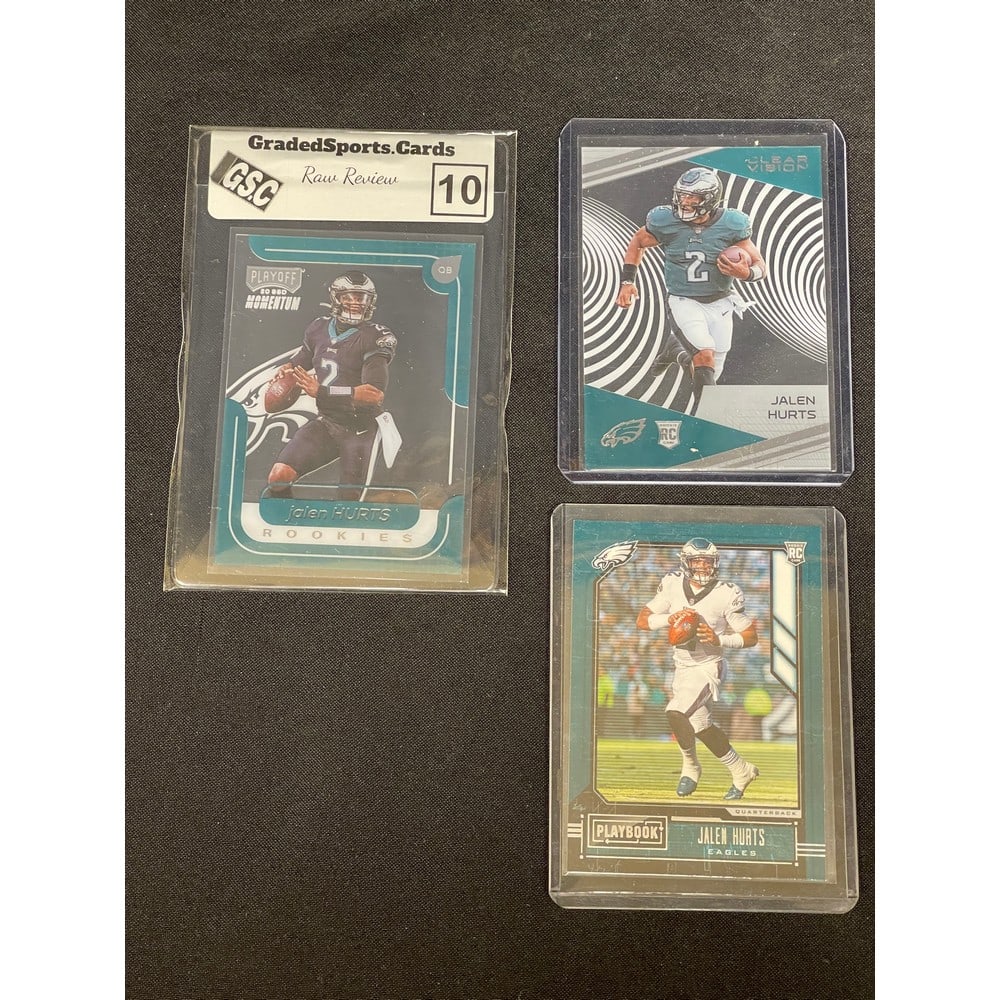 Three Jalen Hurts Rookie Cards 1 Raw Review (1 of 2)