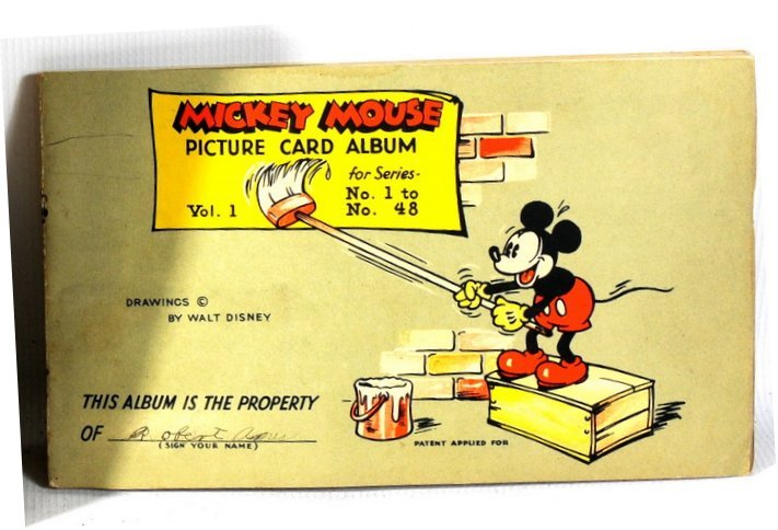 Mickey Mouse Picture Card Album for Series No. 1 to: Mickey Mouse Picture Card Album for Series No. 1 to No. 48 Vol. 1, Card Numbers to Include 2,3,11,16,20,26,35,39,42,43,44,48 Pages Damaged