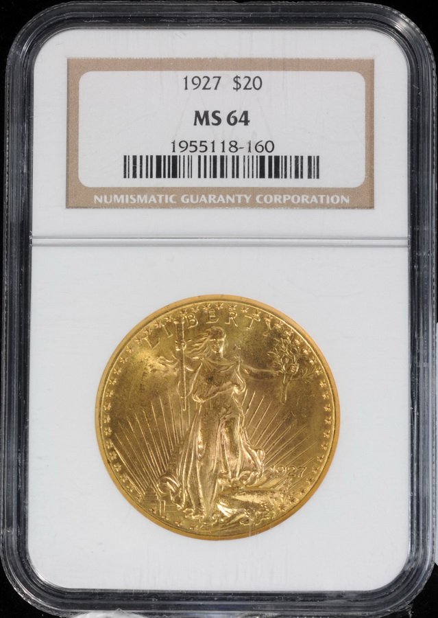 1927 Saint Gaudens Double Eagle $20 gold coin grade: 1927 Saint Gaudens Double Eagle $20 gold coin graded by NGC MS64