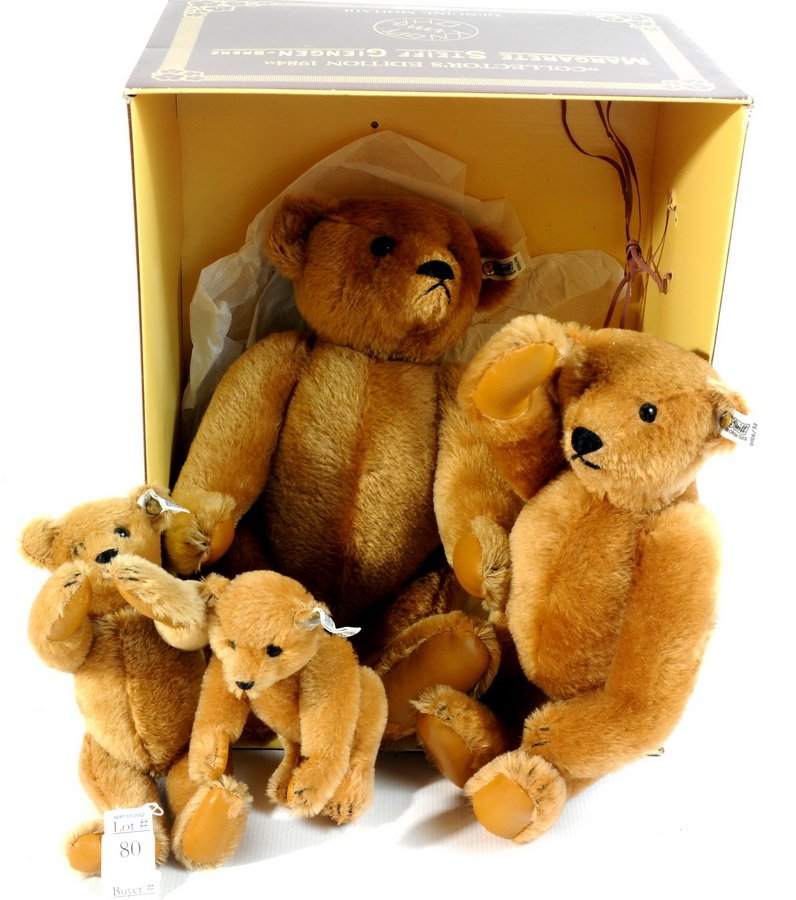 4 Piece Margaret Steiff Strong Cinnamon Teddy Bear : 4 Piece Margaret Steiff Strong Cinnamon Teddy Bear Collector's Edition Set 1984