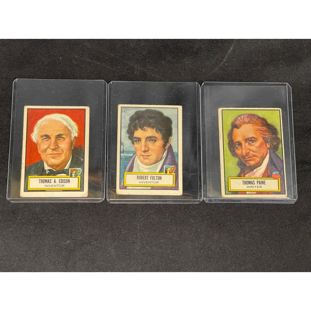 (3) 1952 Topps Look N See Cards: Thomas Edison, Robert Fulton, Thomas Paine