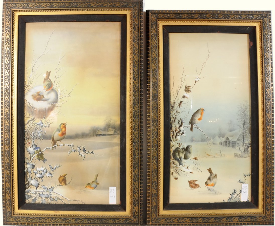Series of 4 winter scene prints depicting birds 26x: Series of 4 winter scene prints depicting birds 26x12 by Harry Bright listed artist