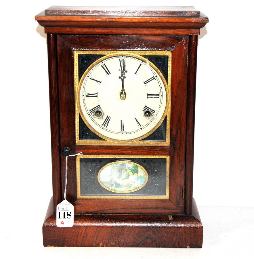 Walnut Mantle Pendulum Clock with Roman Numeral n: Walnut Mantle Pendulum Clock with Roman Numeral numbers Made by Jerome & Co. New Haven CT Circa 1850