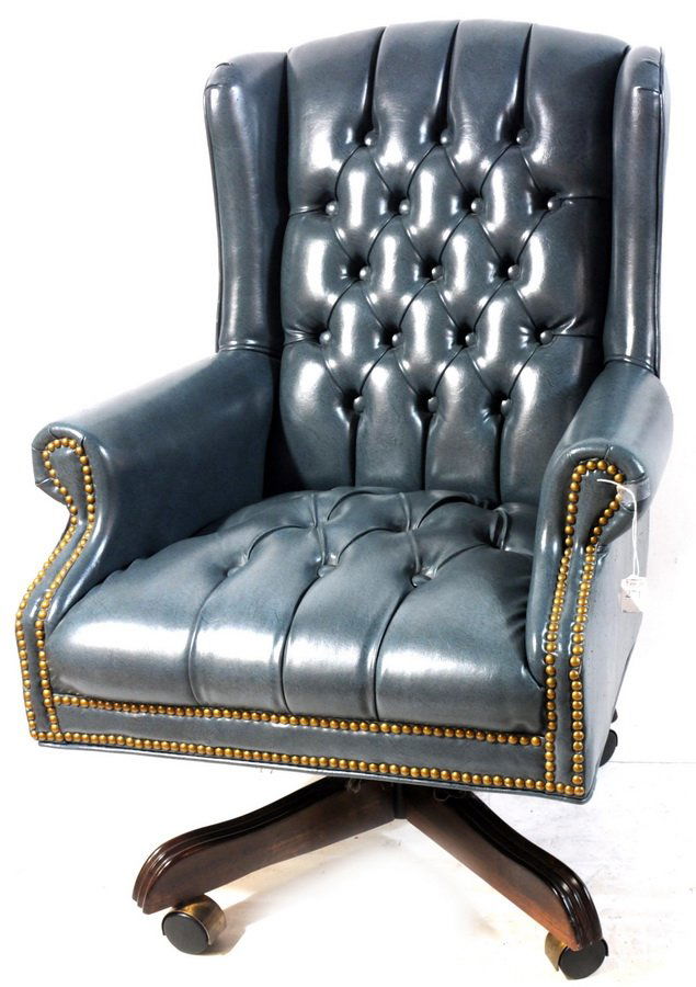 Blue leather office chair with nailhead trim and w Oct 17, 2012