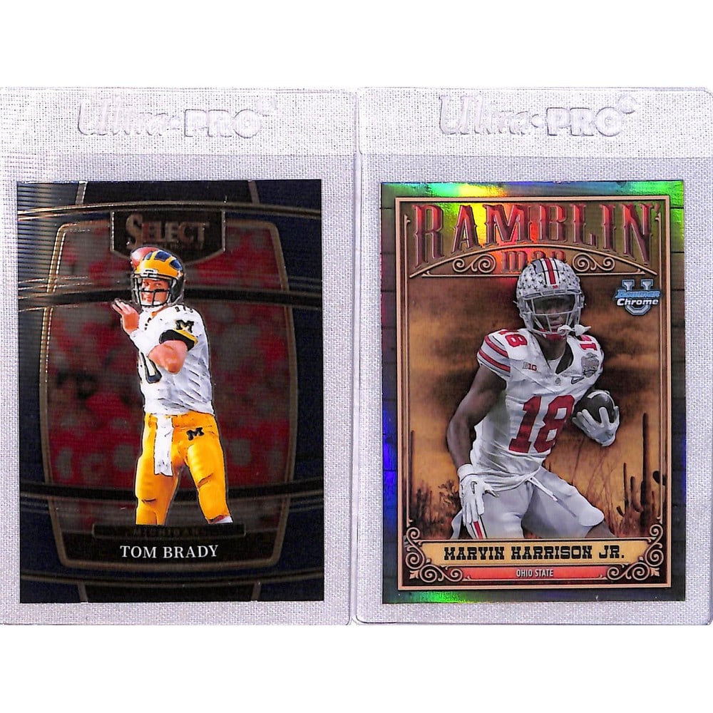 (2) Tom Brady/marvin Harrision Jr. College Cards: (2) Tom Brady/marvin Harrision Jr. College Cards