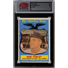 1959 Topps Bob Turley Allstar Graded 5