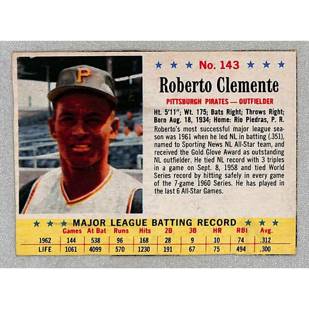 1963 Post Cereal Hi Grade Roberto Clemente (1 of 2)