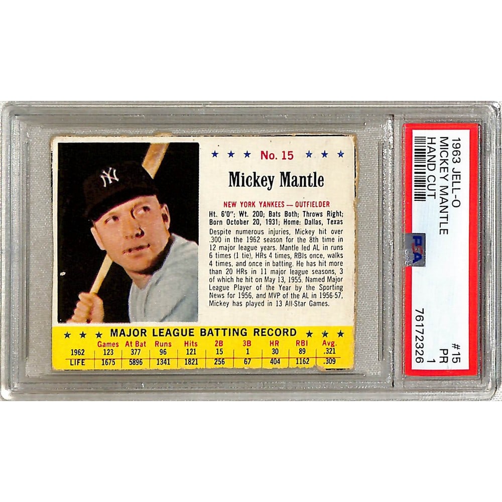 1963 Jello Mickey Mantle Hand Cut Psa 1: 1963 Jello Mickey Mantle Hand Cut Psa 1