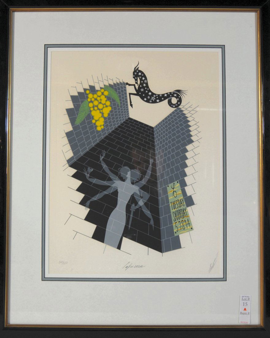 Capricorn Zodiac Lithograph by Erte signed in penc: Capricorn Zodiac Lithograph by Erte signed in pencil lower right 21x16