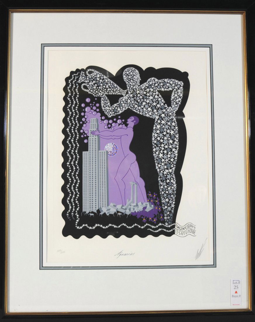 Aquarius Zodiac Lithograph by Erte signed in penci: Aquarius Zodiac Lithograph by Erte signed in pencil lower right 21x16