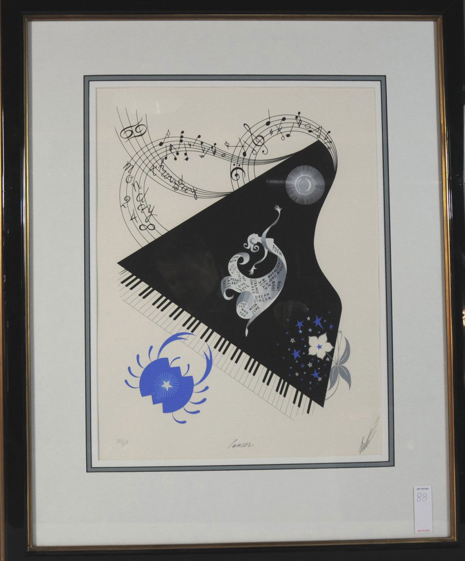 Cancer Zodiac Lithograph by Erte signed in pencil: Cancer Zodiac Lithograph by Erte signed in pencil lower right 21x16