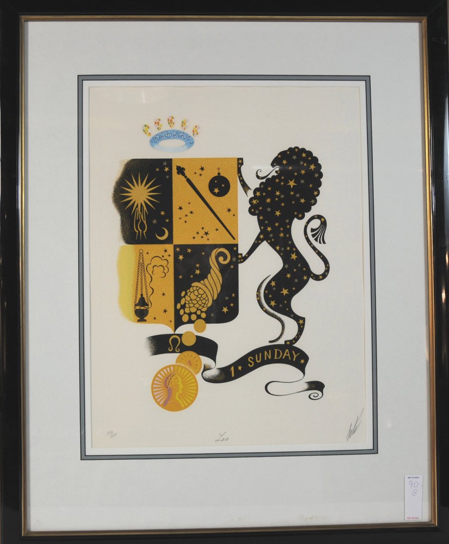 Leo Zodiac Lithograph by Erte signed in pencil low: Leo Zodiac Lithograph by Erte signed in pencil lower right 21x16