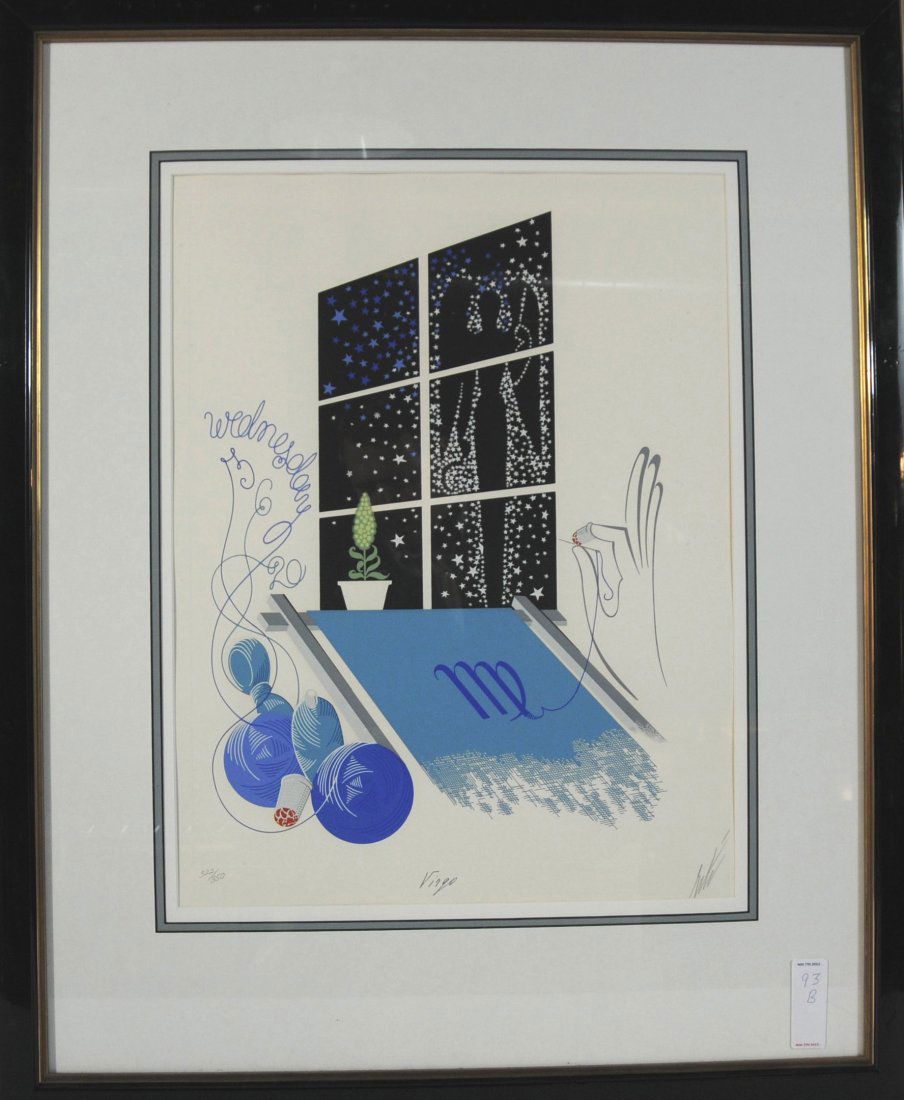 Virgo Zodiac Lithograph by Erte signed in pencil l: Virgo Zodiac Lithograph by Erte signed in pencil lower right 21x16