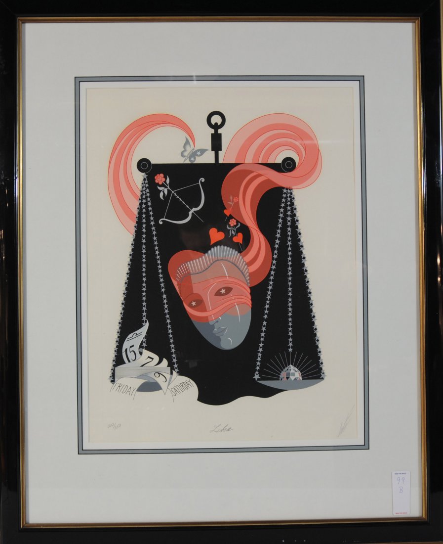 Libra Zodiac Lithograph by Erte signed in pencil l: Libra Zodiac Lithograph by Erte signed in pencil lower right 21x16