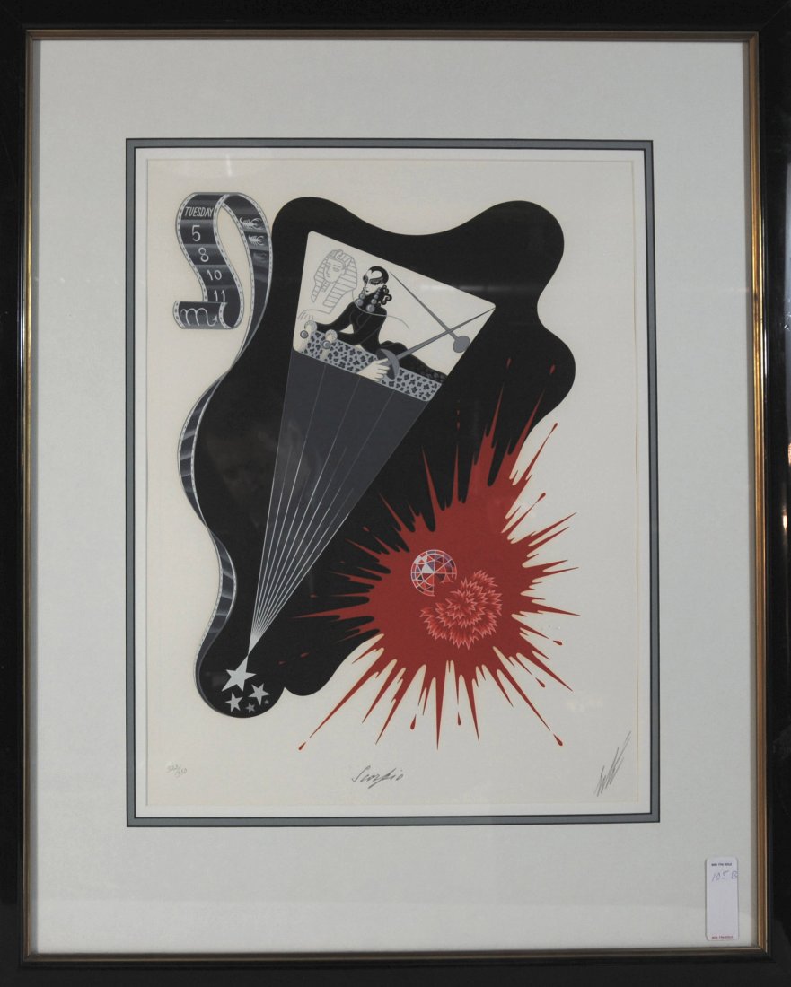 Scorpio Zodiac Lithograph by Erte signed in penci: Scorpio Zodiac Lithograph by Erte signed in pencil lower right 21x16