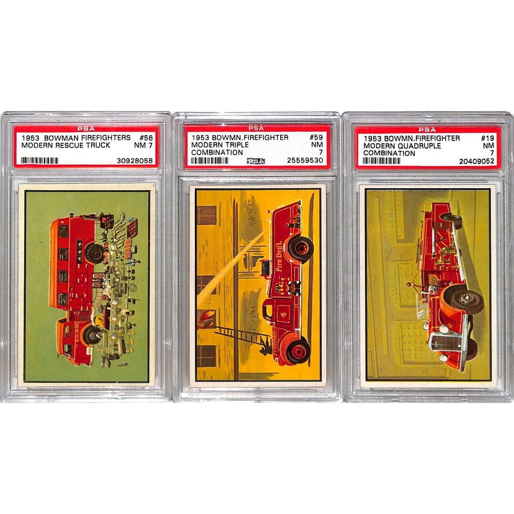 (3) Psa 7 1953 Bowman Firefighter Cards: (3) Psa 7 1953 Bowman Firefighter Cards