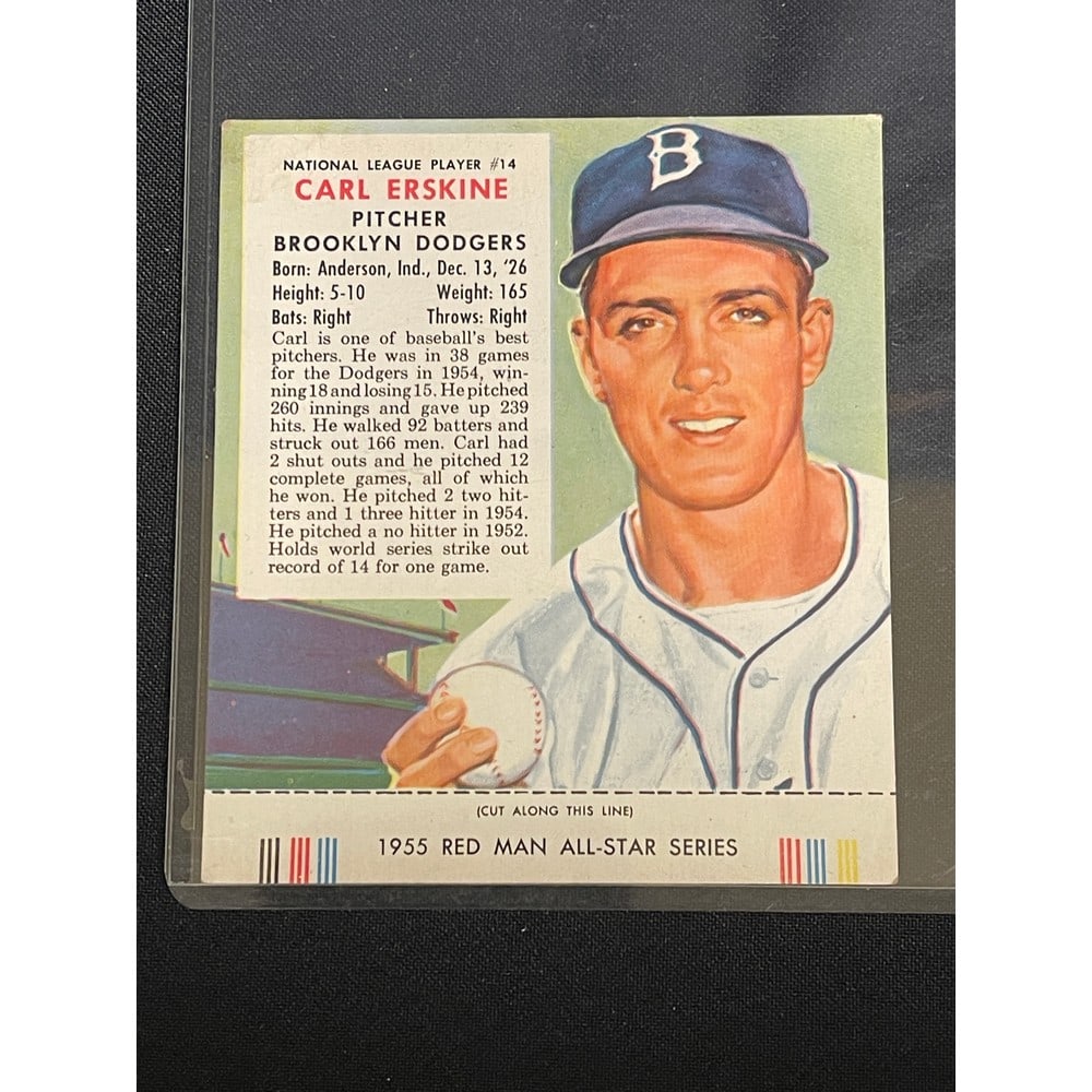 1955 Red Man Tobacco Carl Erskine With Tab (1 of 2)