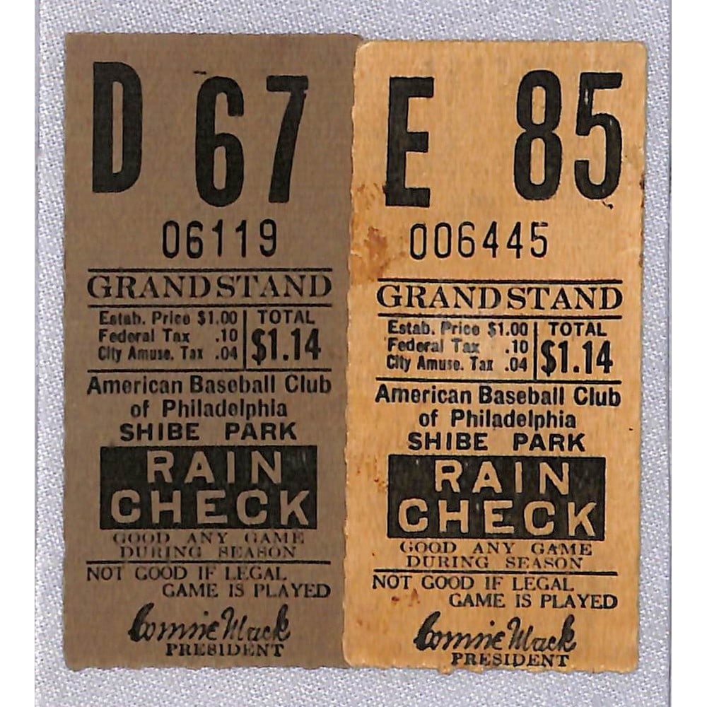 Two Vintage Philadelphia A's Shibe Park Tickets: Two Vintage Philadelphia A's Shibe Park Tickets