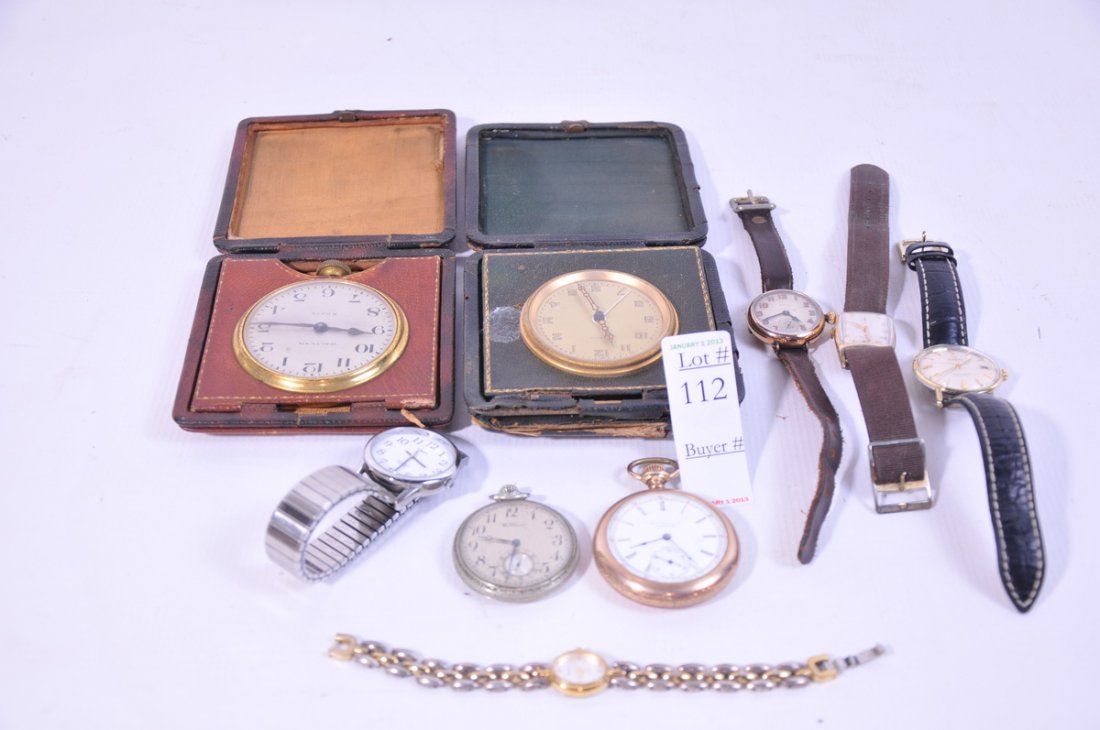 Collection of men's watches and 8 Day clocks: Collection of men's watches and 8 Day clocks including gold filled, Omega Sea Master Deville runs great, Gold Filled Davenport Pocket Watch. Waltham Pocket Watch