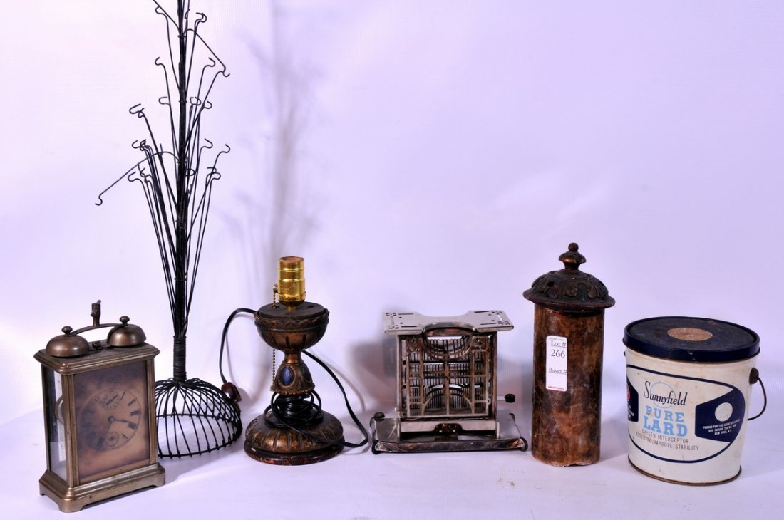Misc. Lot with antique toaster, clock, lamp and mo: Misc. Lot with antique toaster, clock, lamp and more