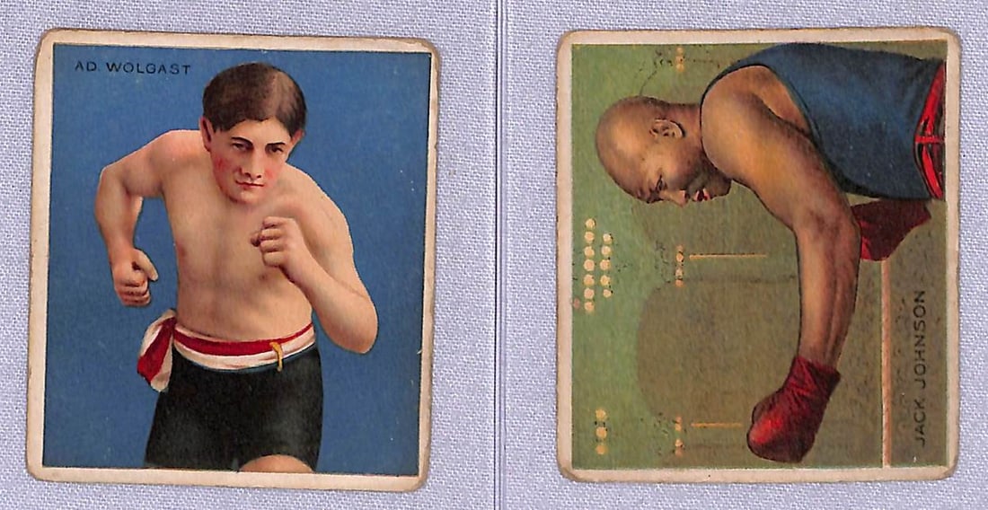 (2) Circa 1910 T218 Boxing Cards: Jack Johnson/ad Wolgast