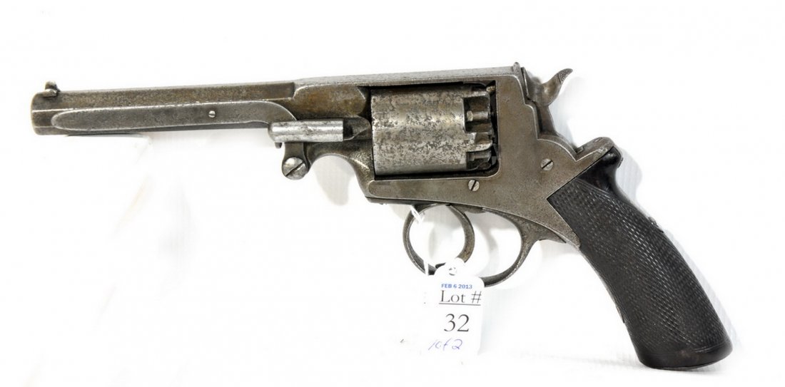 Gettysburg Pistol: Double Action Beaumont Adams 44 Caliber 5 shot revolver found on the Gettysburg Battlefield several weeks after the battle. The weapon shows pitting caused by extensive rainfall that occurred after th