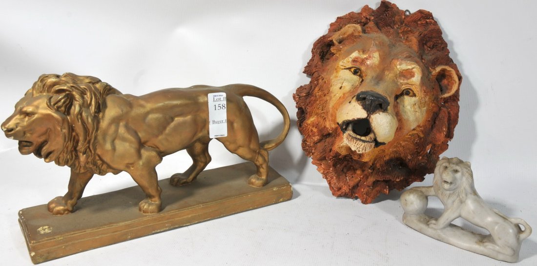 Collection of three lions including soapstone marble an: Collection of three lions including soapstone marble and more
