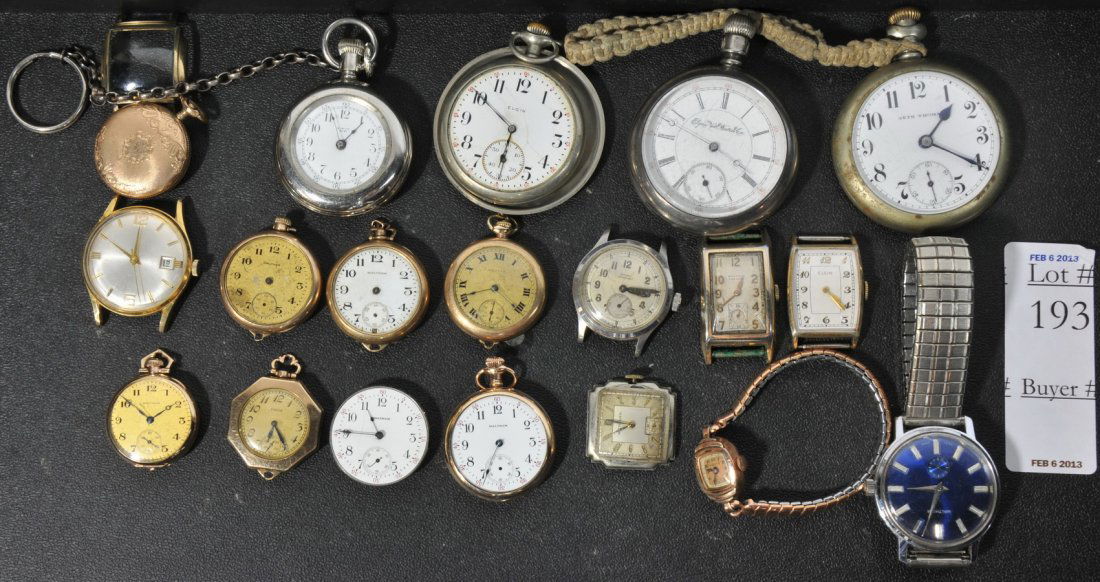 Wrist watches and pocket watches: Collection of wrist watch and pocket watches including Seth Thomas, Elgin, Waltham and more