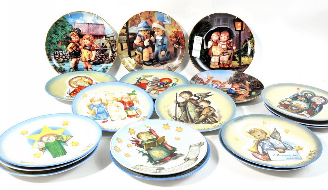 Hummel Plates: 18 Hummel plates to include: Christmas 1971- 1978, 1980, 1983, 1984, 1988, Mother's Day 1973,1974, M.J. Hummel Plates "Hello Down There" "Tender Loving Care" "Stormy Weather" "Apple Tree Boy and Girl"