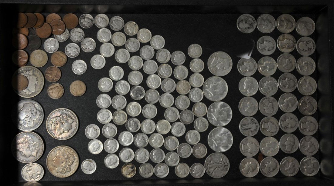 $18 U.S 90% silver coins + 5 silver dollars, flying eag: $18 U.S 90% silver coins + 5 silver dollars, flying eagle cents, wheat, indians,nickles & $2 bill