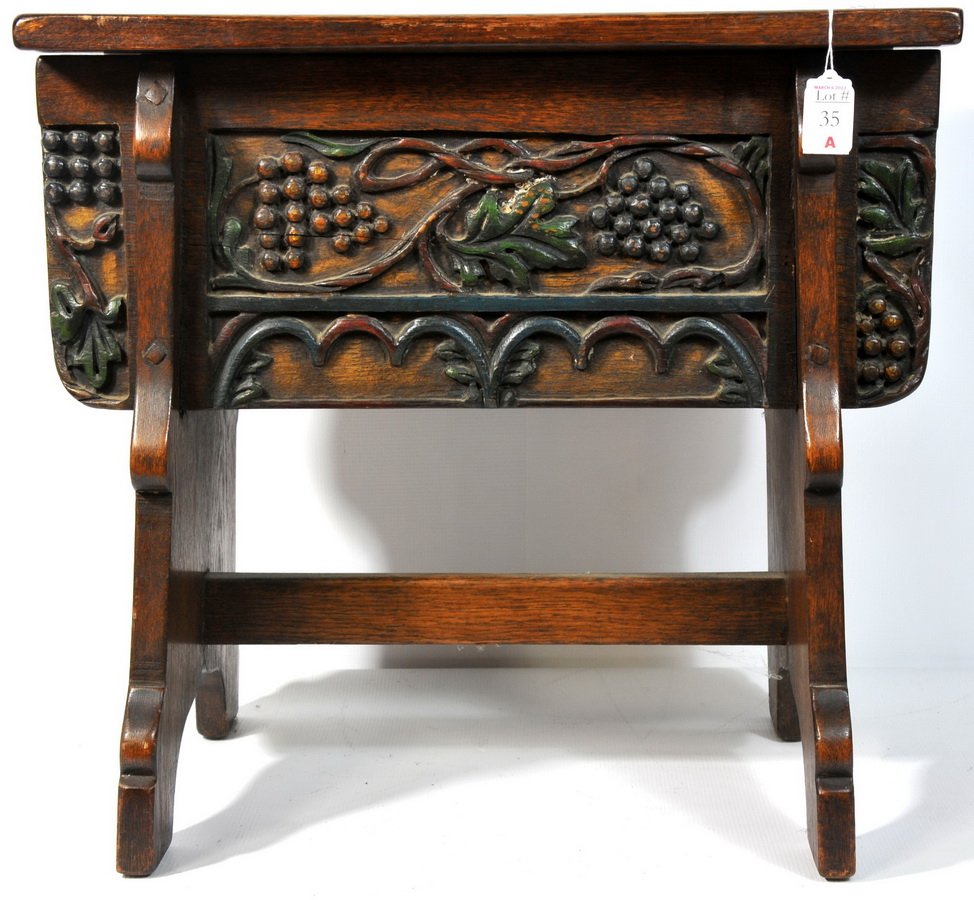 Carved and Decorated Oak Footstool with compartment, 20: Carved and Decorated Oak Footstool with compartment, 20"x19"