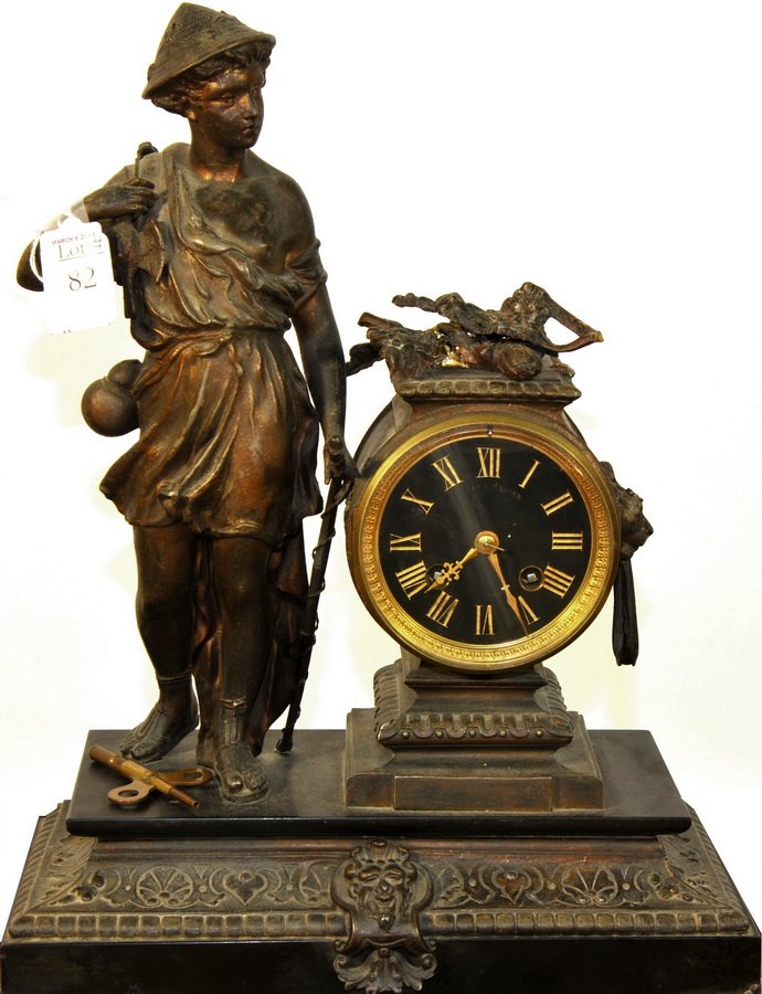 Antique Figural Shelf Clock made by Charles Guest & Hed: Antique Figural Shelf Clock made by Charles Guest & Hedian Company Baltimore 17"