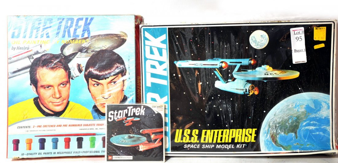 STAR TREK "USS Enterprise (spaceship model kit) 1966 ve: STAR TREK "USS Enterprise (spaceship model kit) 1966 version, in original box in sealed wrapping never opened, Star Trek Oil Painting By Numbers Hasbro Two pre-sketched and pre-numbered subjects, ten 