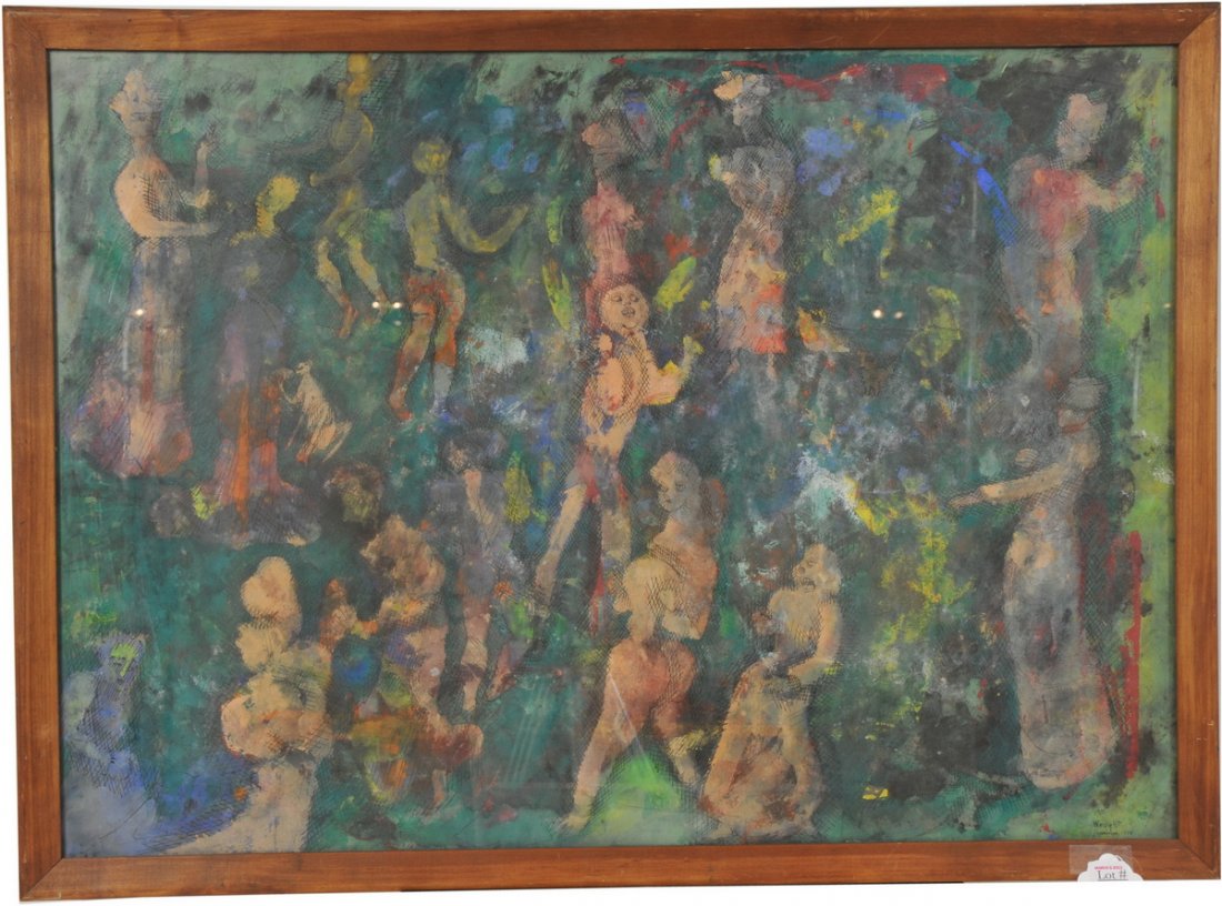 Watercolor on paper of Clifford Wright 28.5 x 20.5 in f: Watercolor on paper of Clifford Wright 28.5 x 20.5 in frame 20 x 28 signed Wright Copenhagen '58 in lower right hand corner. Described in one exhibition as the "Painter of the Groutesque", Clifford Wr