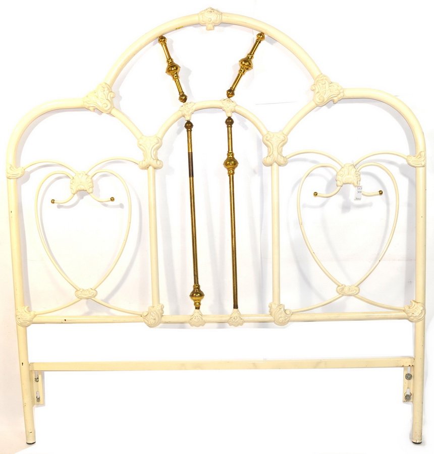 Steel And Brass Headboard painted white 54"L x 59"H.: Steel And Brass Headboard painted white 54"L x 59"H.