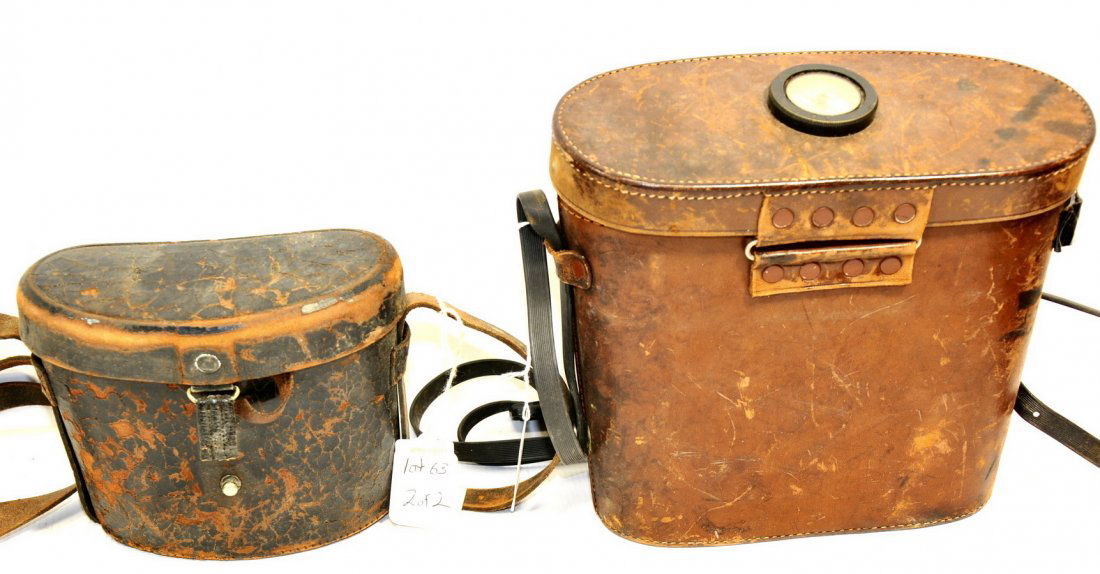 Carl Zeiss Jena Delactis binoculars(T1): Pair of binoculars to include Carl Zeiss Jena Delactis 6" in leather case with compass on top , Carl Zeiss Jena D.R.P. 4.5" in leather case