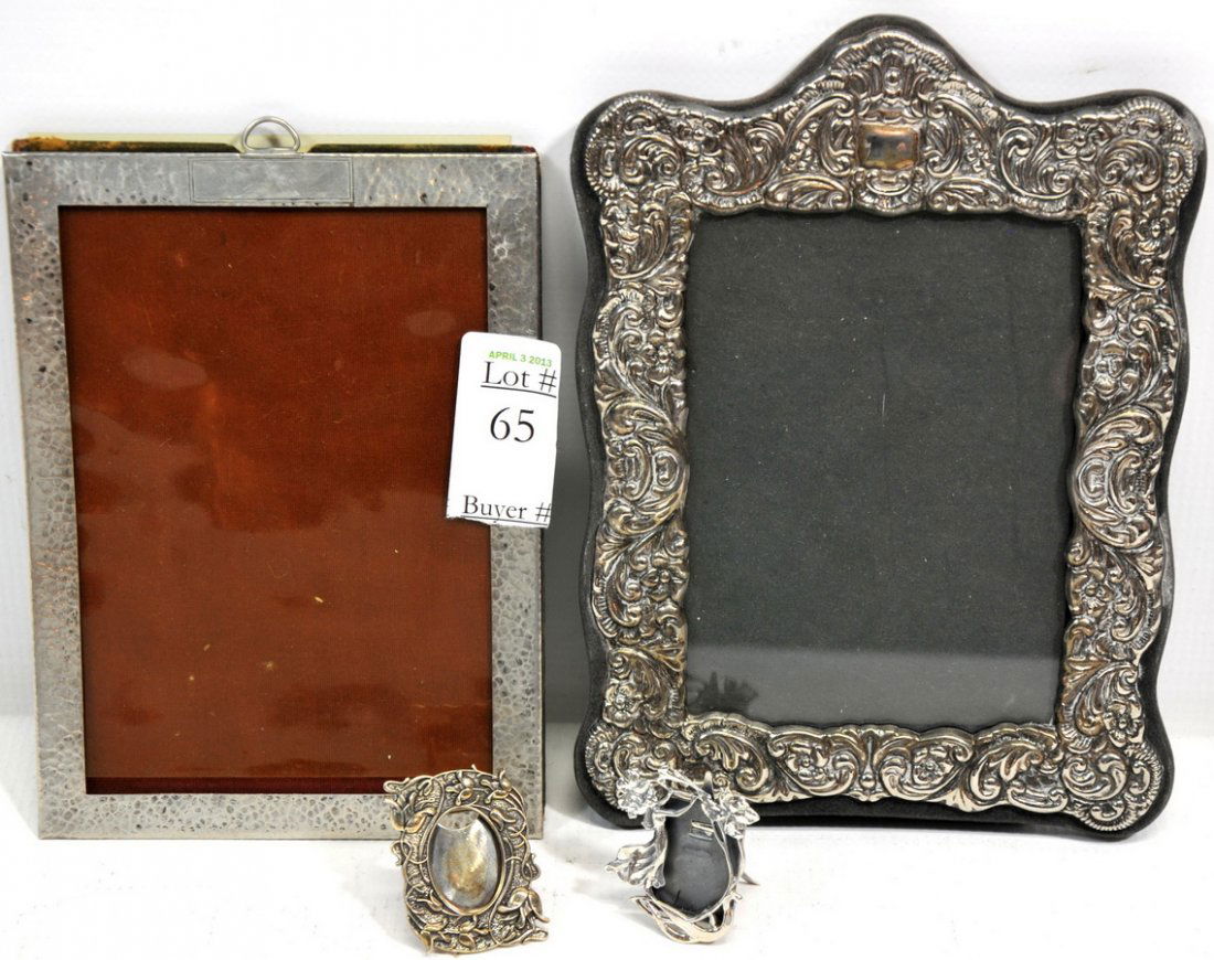 Pair of Sterling Silver Picture Frames(SC1): Lot of 3 sterling picture frames 2.2 ozt, and 1 silver plate picture frame.