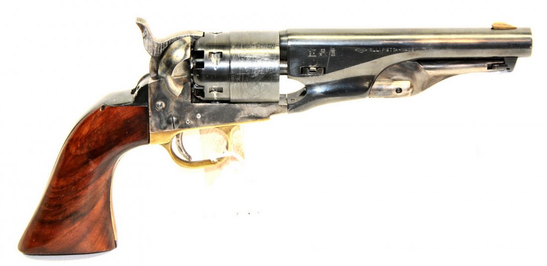 1860 Army Sheriff Model 5 1/2. 44 Cal Replica(SC5): 1860 Army Sheriff Model 5 1/2. 44 Cal Replica cap and ball revolver. Made by Piette (Italy). Missing wedge screw.