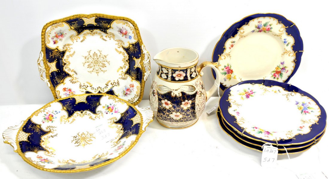 Estate china 4 9" Minton plate(WP2): Estate china 4 9" Minton plates, 2 English Coalport pieces, 6.5" H pitcher