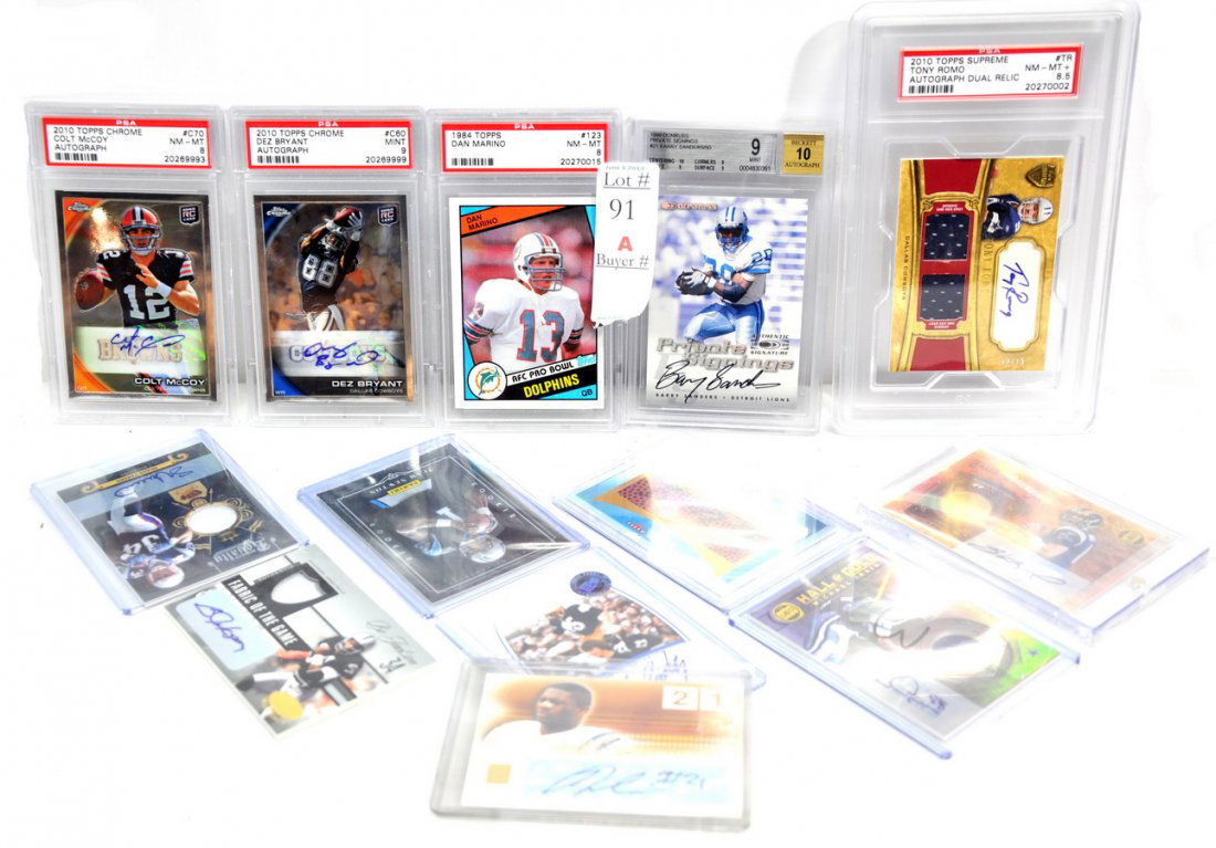 Collection of 12 Modern Football Cards SC5: including 2007 Press Pass Rudy Ruettiger, 2004 Fleer Auto Ben Roethlisberger, 2011 Cam Newton Rookie, Shane Vereen Rookie Royalty, Sam Bradford Gold Reserve Card, Bo Jackson Fabric of The Game card, L