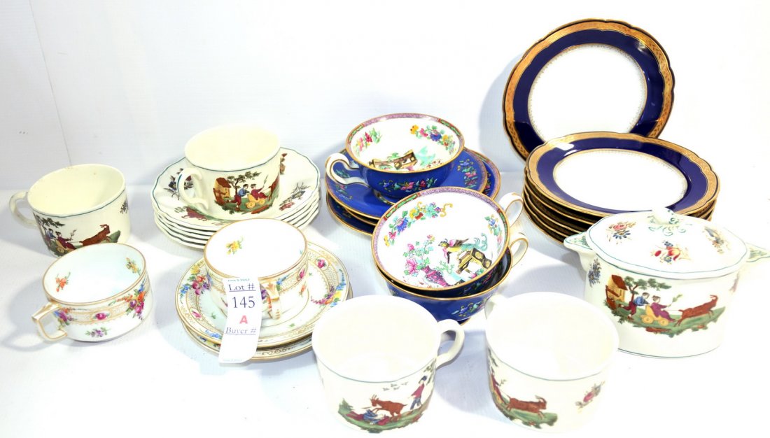 Collection of China to Include WP1: Tiffany and Company "Spode" (6 Pieces), Dresden (4 Pieces) and Wedgewood "Personages"(10 Pieces) and 6 Pieces of German Cobalt Saucers