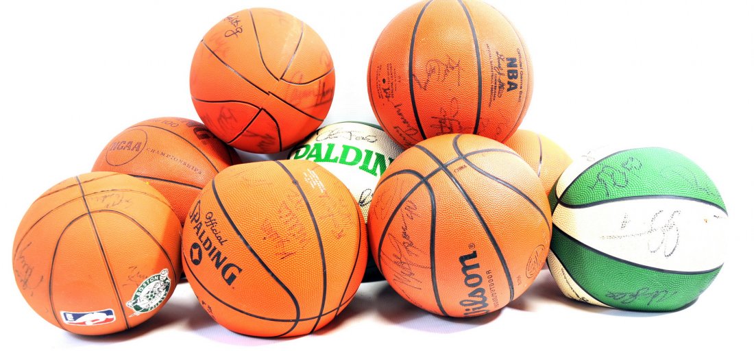 Collection of 10 Autographed Basketballs REAR: with signatures including Larry Bird and More