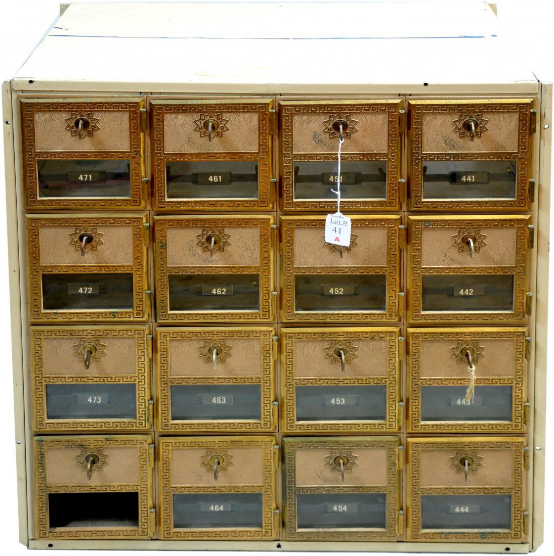 Maine Post Office Box 27x22x15: with 16 brass numbered boxes with keys and no back