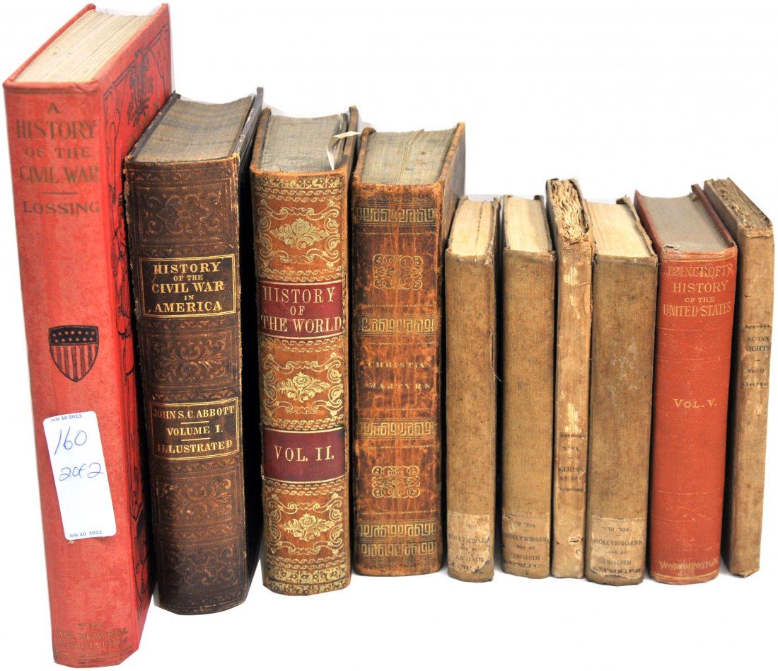 Collection of 19th Century Books: including 1863 History of The Civil War In America, 1912 History of The Civil War, 1845 5 Volume Set A Narrative of United States Exploring Expeditions, Bancrofts History of the United States and more