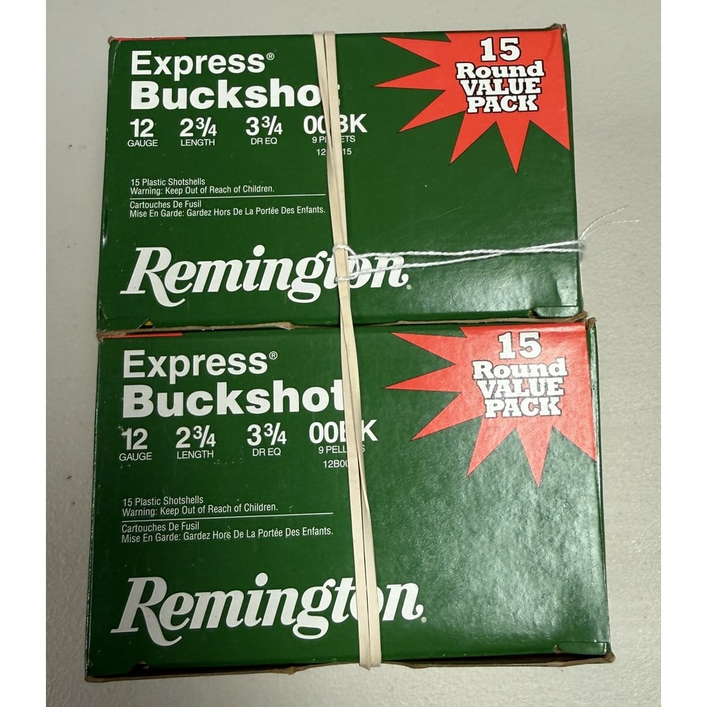 (2) 15 Round Boxes Remington Express Buckshot: 2 3/4" Length 00 Buckshot 12 Gauge