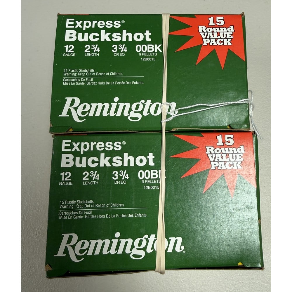 (2) 15 Round Boxes Remington Express Buckshot: 2 3/4" Length 00 Buckshot 12 Gauge