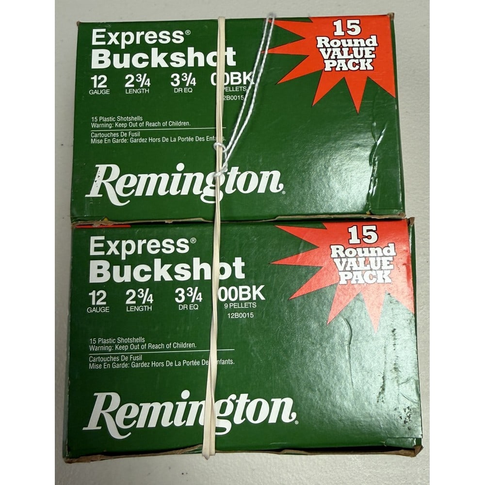 (2) 15 Round Boxes Remington Express Buckshot: 2 3/4" Length 00 Buckshot 12 Gauge