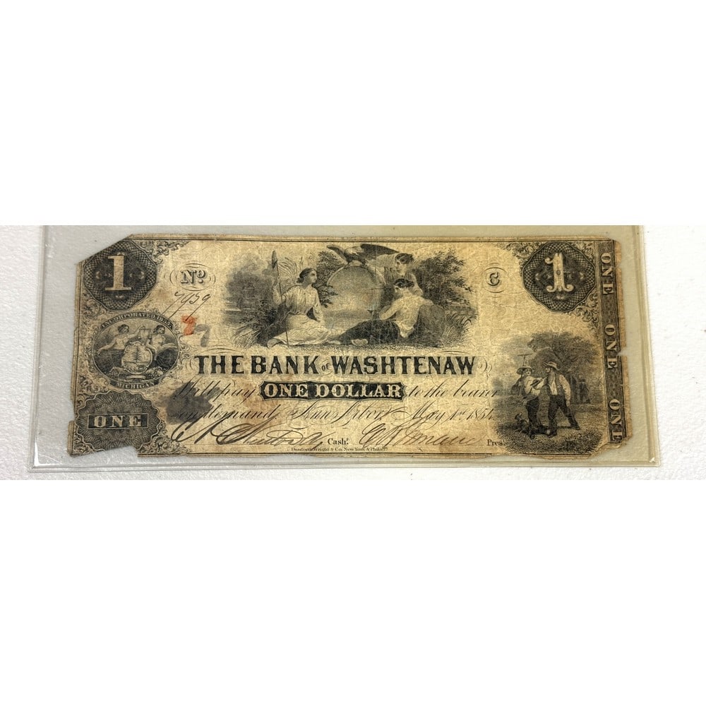 1854 The Bank Of Washtenaw Michigan $1 Note: 1854 The Bank Of Washtenaw Michigan $1 Note